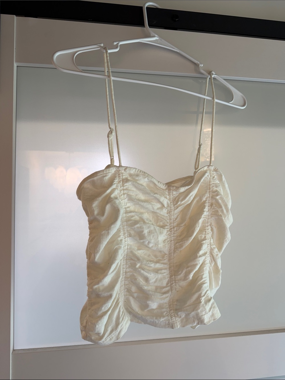 Free People Cream Ruched Spaghetti-Strap Cami Top